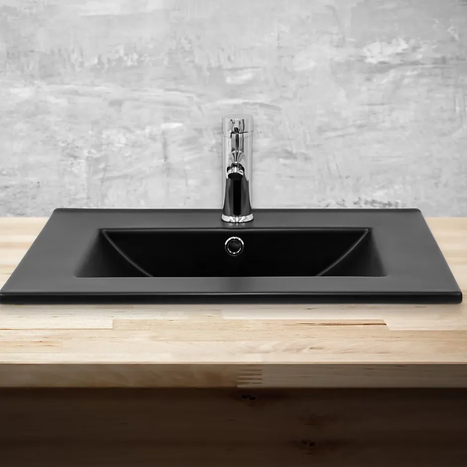 Luxebath Lavabo en ceramique noir mat vasque encastrer pour salle de bain 615x470x175 mm