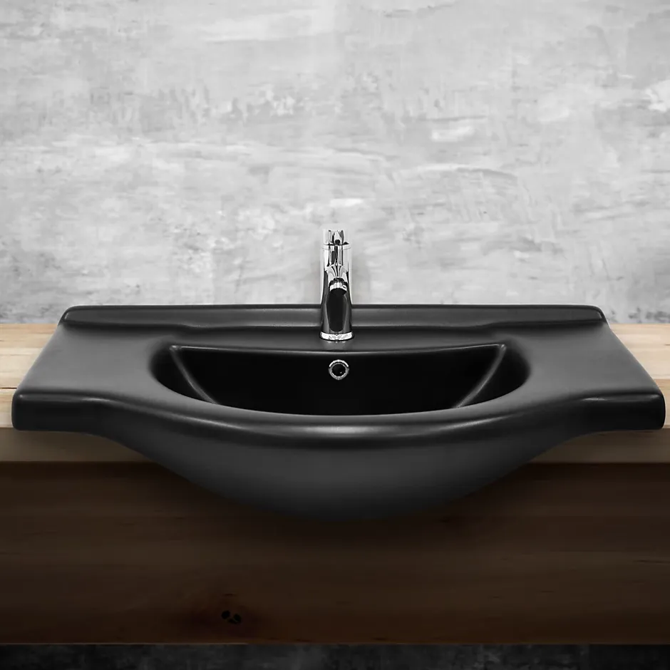 Luxebath Lavabo en ceramique noir mat vasque encastre pour salle de bain 870x505x225 mm