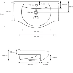 Luxebath Lavabo en ceramique noir mat vasque encastre pour salle de bain 870x505x225 mm