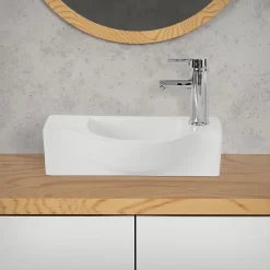 Ml-Design Lavabo en ceramique ovale blanc Evier avec trou pour robinet a droite 445x225 mm