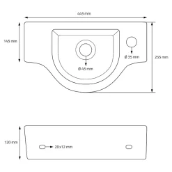 Ml-Design Lavabo en ceramique ovale blanc Evier avec trou pour robinet a droite 445x225 mm