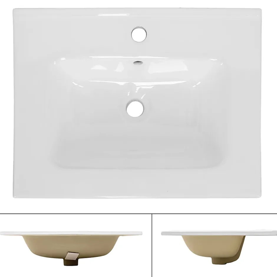 Ml-Design Lavabo en céramique blanc avec garniture de vidage et trop-plein 610x165x460 mm