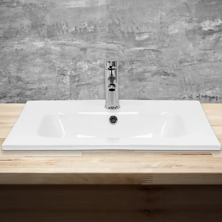 Ml-Design Lavabo en céramique blanc avec garniture de vidage et trop-plein 610x165x460 mm