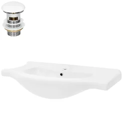 Luxebath Lavabo en céramique blanc avec garniture de vidage et trop-plein