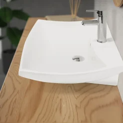 ECD Germany Lavabo en céramique blanc avec garniture de vidage lave-mains moderne 605x165 mm