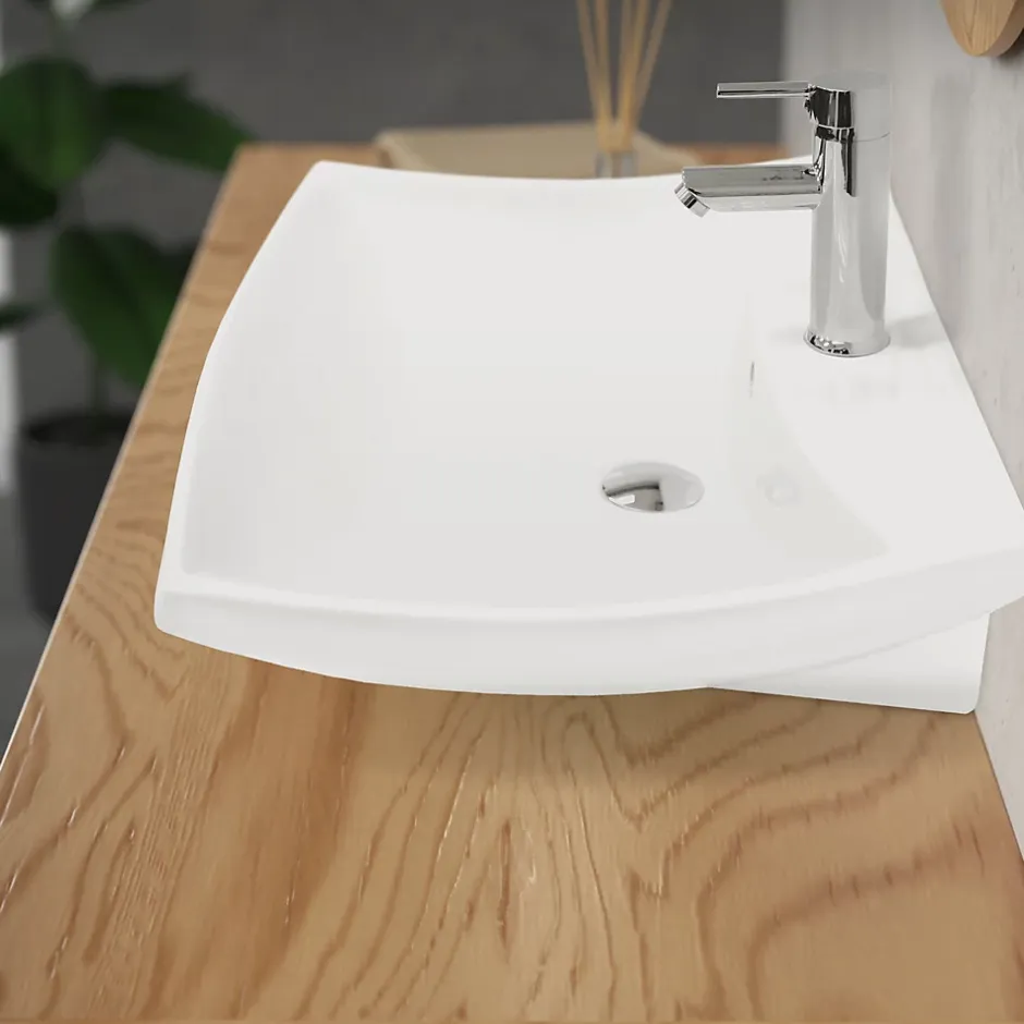ECD Germany Lavabo en céramique blanc avec garniture de vidage lave-mains moderne 605x165 mm