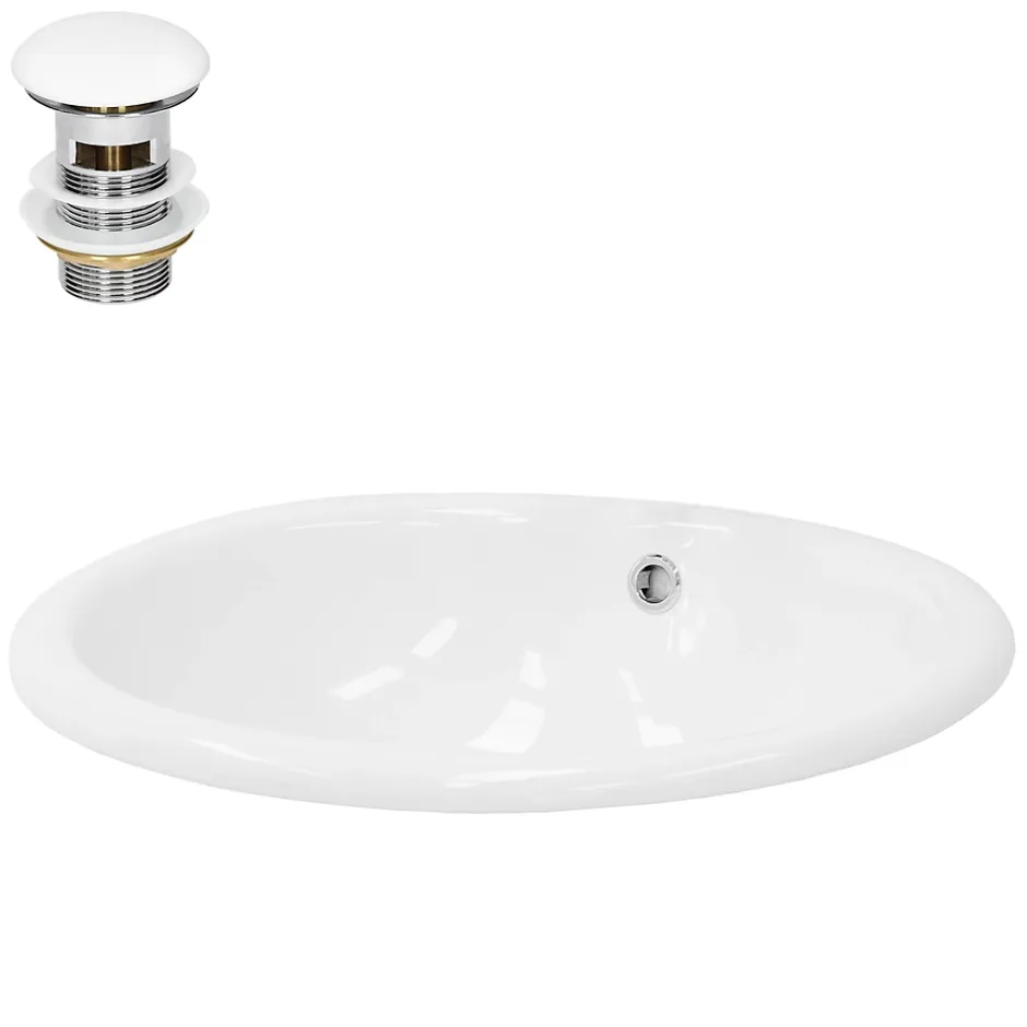 Ml-Design Lavabo en céramique blanc avec garniture de vidage et trop-plein