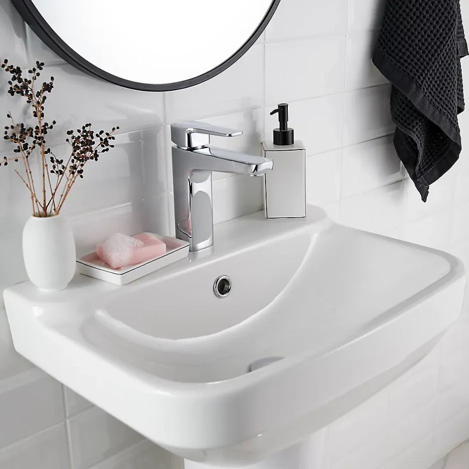GoodHome Lavabo en céramique, blanc, l.55 cm Teesta* Lavabo