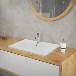 ECD Germany Lavabo en céramique blanc avec garniture de vidage vasque encastrer 610x465 mm* Vasque À Encastrer