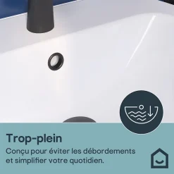 GoodHome Lavabo en céramique blanc brillant l.55,5 x H.19,1 x P.47,2 cm Tasi