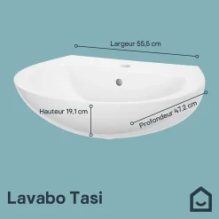 GoodHome Lavabo en céramique blanc brillant l.55,5 x H.19,1 x P.47,2 cm Tasi