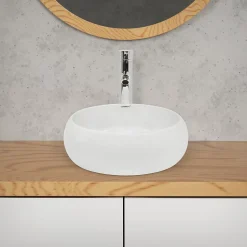 ECD Germany Lavabo en céramique blanc vasque èvier à poser design rond moderne 400 mm