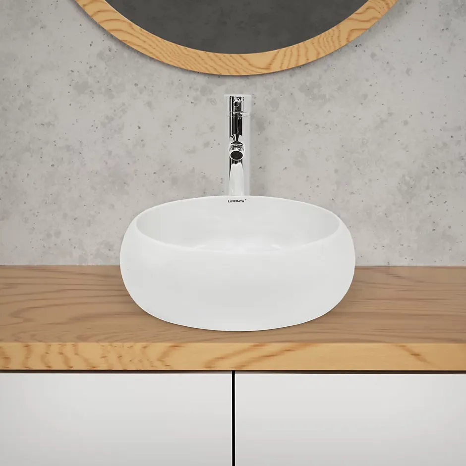 ECD Germany Lavabo en céramique blanc vasque èvier à poser design rond moderne 400 mm