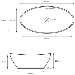 ECD Germany Lavabo en céramique blanc avec garniture de vidage lave-mains moderne 590x390 mm* Lavabo