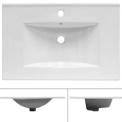 ECD Germany Lavabo en céramique blanc avec garniture de vidage lave-mains moderne 710x465 mm* Vasque À Encastrer