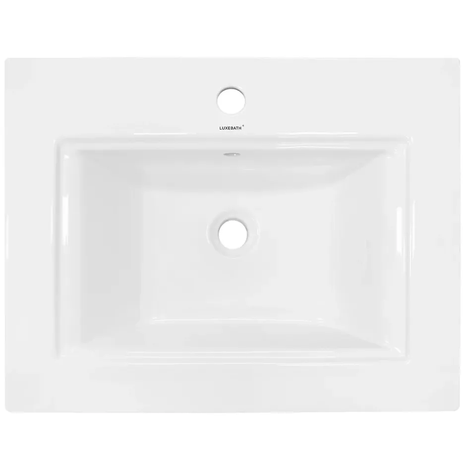 ECD Germany Lavabo en céramique blanc avec garniture de vidage lave-mains moderne 605x465 mm