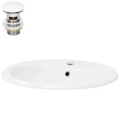 Luxebath Lavabo en céramique blanc avec garniture de vidage et trop-plein 570x195x485 mm
