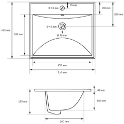 Ml-Design Lavabo en céramique blanc avec garniture de vidage et trop-plein 510x155x415 mm