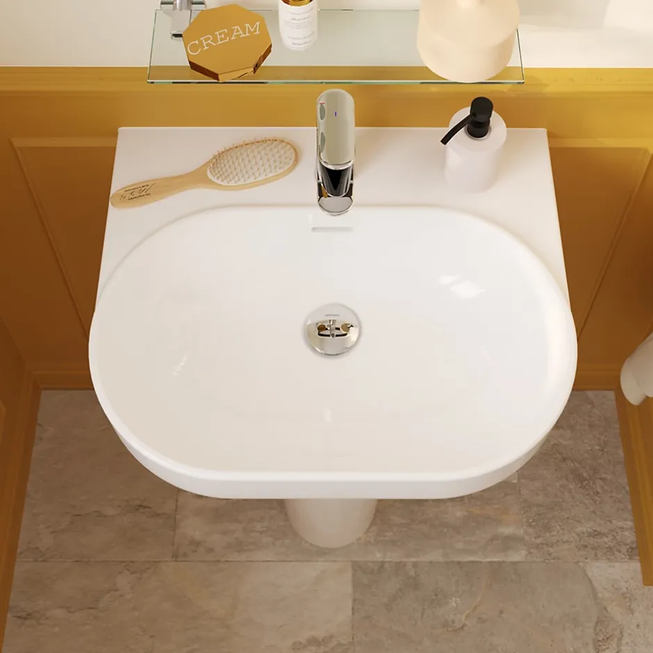 GoodHome Lavabo en céramique, blanc, l.55 cm Cavally