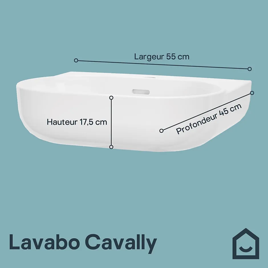 GoodHome Lavabo en céramique, blanc, l.55 cm Cavally