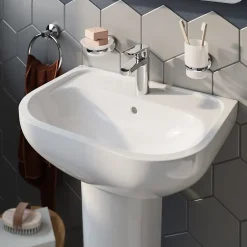 GoodHome Lavabo en céramique blanche l.57 cm Cavally* Lavabo