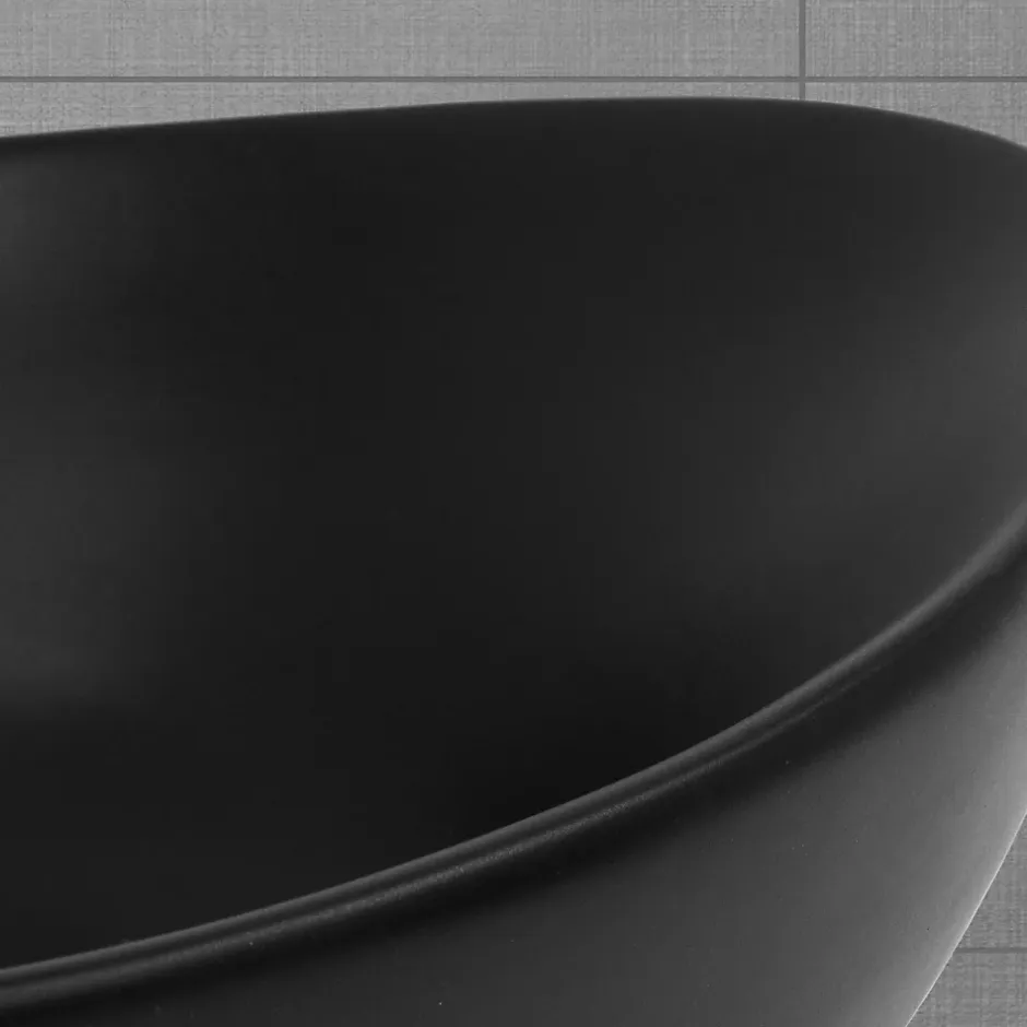 Ml-Design Lavabo en céramique noir lave-mains avec garniture de vidage 590x380x190 mm