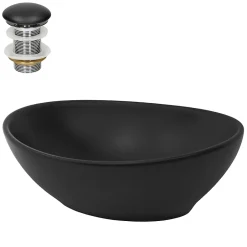 Luxebath Lavabo en céramique noir lave-mains moderne + garniture de vidage 410x335x145 mm