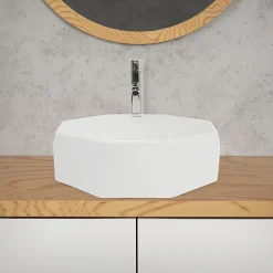 Ml-Design Lavabo en céramique pour salle de bain lavabo en forme de diamant 42x13,5 cm