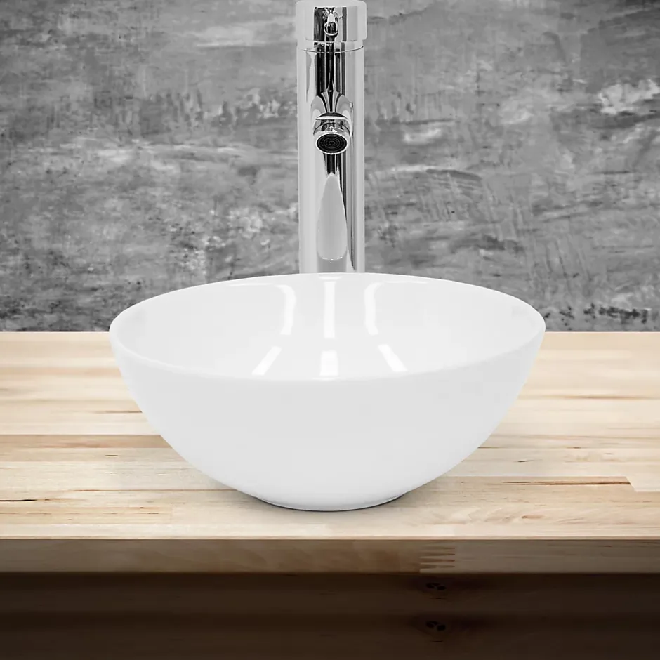 Ml-Design Lavabo en céramique ronde blanc sans trop-plein avec bonde de vidage 280x116 mm* Lavabo