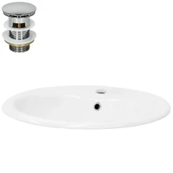 Luxebath Lavabo encastré céramique blanc brillant ovale avec bonde vidange 57x48,5x19,5cm* Vasque À Encastrer