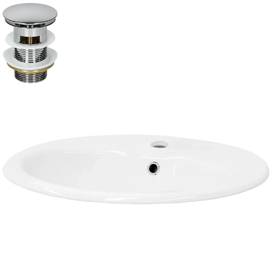 Luxebath Lavabo encastré céramique blanc brillant ovale avec bonde vidange 57x48,5x19,5cm* Vasque À Encastrer