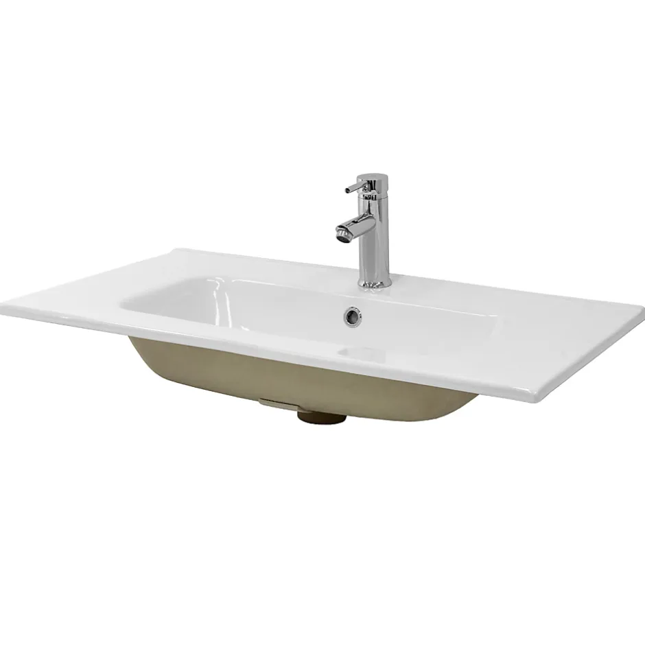 Ml-Design Lavabo encastré en céramique blanc avec garniture de vidage chrome* Vasque À Encastrer