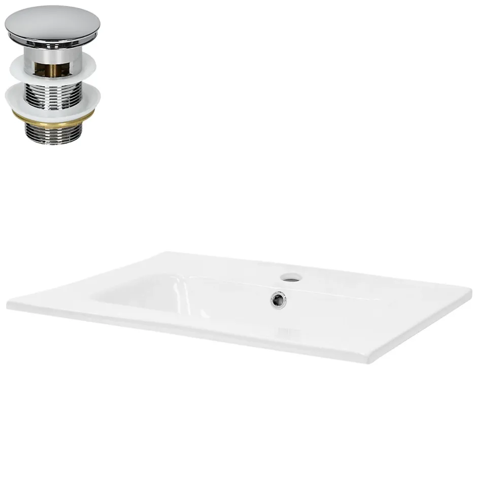 Ml-Design Lavabo encastré en céramique blanc avec garniture de vidage chrome 610x460x165mm