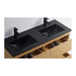 Rue Du Bain Lavabo encastrable double vasque céramique noir mat - 120x46 cm - Bali* Plan Double Vasque