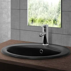Luxebath Lavabo encastre en céramique noir moderne avec garniture de vidage* Vasque À Encastrer