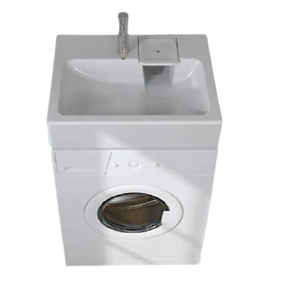 Plusdeplace Lavabo gain de place salle de bain Gpm Mini - Siphon déporté à l'arrière pour installer une machine à laver en-dessous - 37cm de p* Lavabo