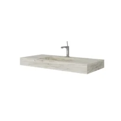 Kiamami Valentina Lavabo Hpl 100 Cm Avec Installation Suspendue En Chêne Glace Effet Bois