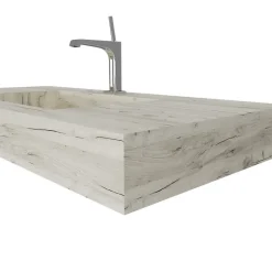 Kiamami Valentina Lavabo Hpl 100 Cm Avec Installation Suspendue En Chêne Glace Effet Bois