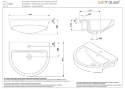 Sanindusa Lavabo mural céramique traditionnelle UrbY 54x46 blanc (robinet et vidage non inclus)