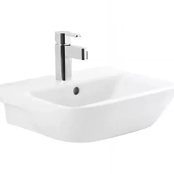 Sanindusa Lavabo mural céramique traditionnelle Look 50x41 blanc (robinet et vidage non inclus)* Lavabo