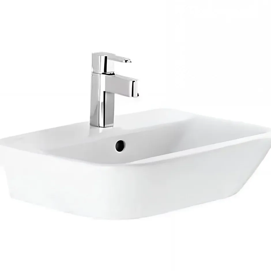 Sanindusa Lavabo mural céramique traditionnelle Look 60x45 blanc (robinet et vidage non inclus)* Lavabo