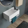 Bernstein Lavabo mural en fonte minérale 50x30x22cm avec porte-serviettes intégré - blanc mat - PB2078* Lavabo