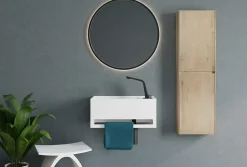 Bernstein Lavabo mural en fonte minérale 50x30x22cm avec porte-serviettes intégré - blanc mat - PB2078* Lavabo