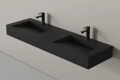 Bernstein Lavabo mural en fonte minérale 153x45x15cm Quartz noir + Console métallique sur pieds 150S* Lavabo
