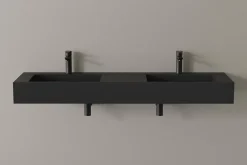 Bernstein Lavabo mural en fonte minérale 153x45x15cm Quartz noir + Console métallique sur pieds 150S* Lavabo