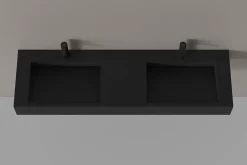 Bernstein Lavabo mural en fonte minérale 153x45x15cm Quartz noir + Console métallique suspendue 150S