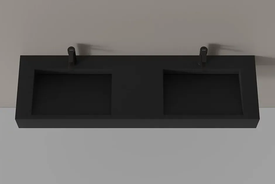 Bernstein Lavabo mural en fonte minérale 153x45x15cm Quartz noir + Console métallique suspendue 150S