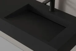 Bernstein Lavabo mural en fonte minérale 153x45x15cm Quartz noir, Sans Console métallique métallique