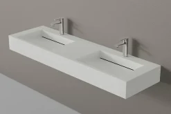 Bernstein Lavabo mural en fonte minérale 153x45x15cm Blanc mat + Console métallique suspendue 150S