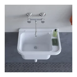 Intec Lavabo Mural en Résine Blanc 50 x 32 cm Vasque Suspendue Anti-chocs - Evier Lave-Mains Salle de Bain WC Garage Buanderie
